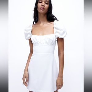 Zara, XSmall Puff Sleeve White Linen Blend Dress *never worn before